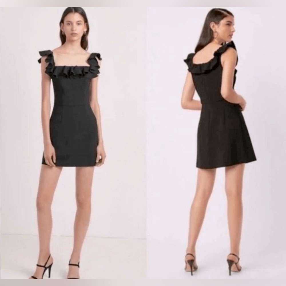 French Connection Black Ruffle Neck Mini Dress